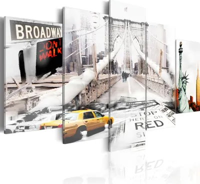Produktbild von Leinwandbilder New York 200x100 cm Vlies Leinwandbild 5 tlg Kunstdruck modern Wandbilder XXL Wanddekoration Design Wand Bild - Broadway City Statue Brücke Abstrakt 020111-22