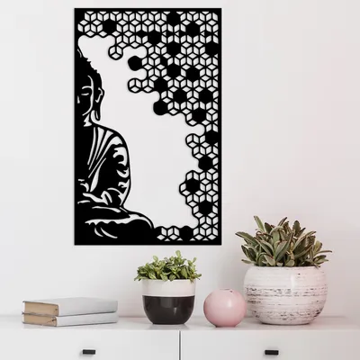 Immagine prodotto di Wallity, Buddha And Peace, Accessorio decorativo da parete in metallo, 100 % METALLO, Nero, 68 x 1,5 x 42 cm