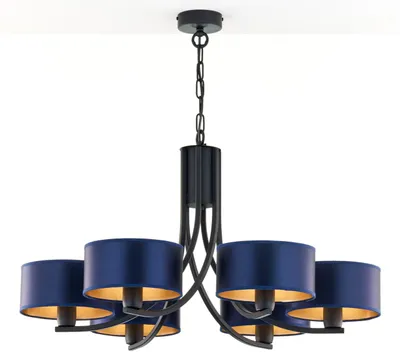 Immagine prodotto di Lampadario ARTHUR nero e blu scuro 6xE27x20W in metallo, dimensioni: 71x78x78 cm, IP20, Jupiter