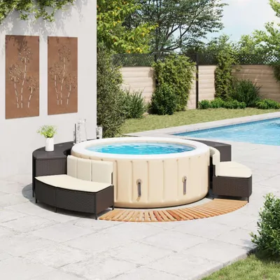 Produktbild von vidaXL Whirlpool-Umrandung Schwarz Poly-Rattan und Massivholz Akazie