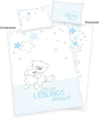 Produktbild von Herding ( Baby Best ) "Kleiner Lieblingsmensch" Bio-Bettwäsche /  Babybettwäsche / Kleinkinderbettwäsche, 100% Baumwolle ( Flanell ), 40x60 + 100x135 cm