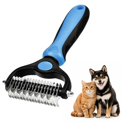 Produktbild von Doppelseitige Katzenbürste 17+9 Zähne, Unterfellbürste für Hunde & Katzen, Fellpflege gegen Verfilzungen, Blau