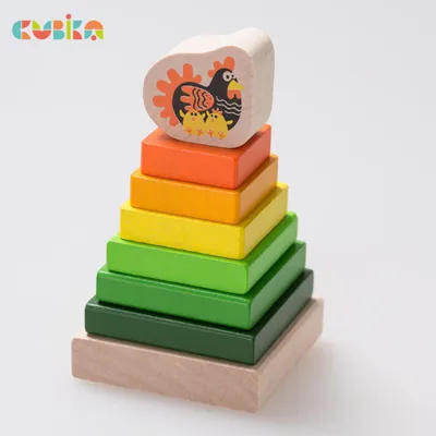 Obrázok produktu pre CUBIKA 15276 Farebná pyramída so sliepkou - drevená skladačka