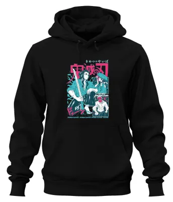 Zdjęcie produktu dla Demon Slayer Kimetsu no Yaiba Sword Samurai Anime Japan Y2K Streetwear Mask Uni Bluza z kapturem, Czarny, XXL