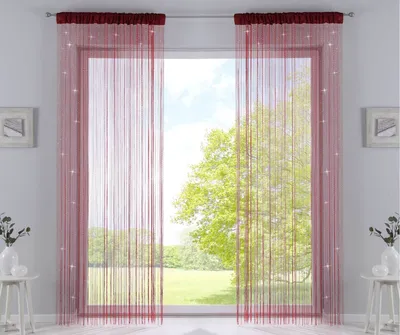 Produktbild von 2er Set Fadengardine , HxB 250x140 cm, Rot Polyester mit Tunneldurchzug und eingenähtem Kräuselband, geeignet für Gardinenstangen und Gardinenschienen Fadenvorhänge Fadenstores Raumteiler 20303CN2
