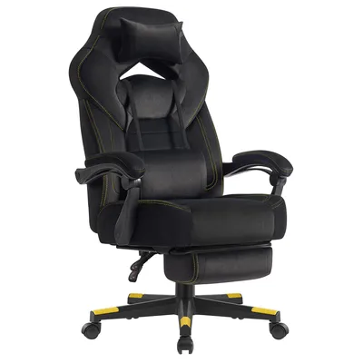 Produktbild von Gaming-Stuhl, ergonomischer Computerstuhl, Bürostuhl, mit Fußstütze, Kopfkissen, Lendenkissen, Oberfläche aus Samt