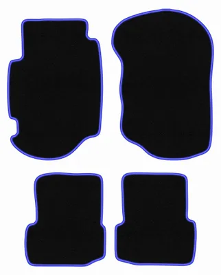 Zdjęcie produktu dla Dywaniki samochodowe welurowe CARLUX-BLUE do: Ford Escort MK7 (1995-2002, hatchback, kombi) czarne z niebieskim obszyciem, z mocowaniami
