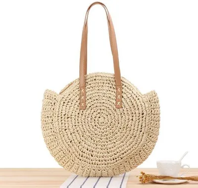 Immagine prodotto di Borsa da viaggio capiente - Borsa da spiaggia casual in tessuto - Portafoglio - Rotonda - Grande - Da donna - Vacanze