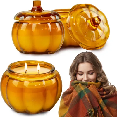 Image de Bougie parfumée en verre Citrouille, citrouille Bougie parfumée Halloween Deko