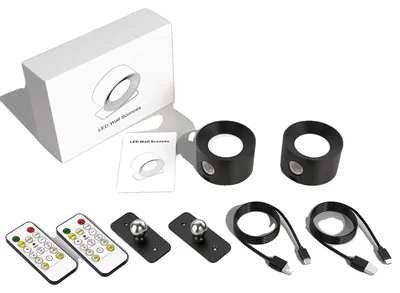 Zdjęcie produktu dla Kinkiet LED, z regulacją jasności, akumulator, czarny – 2 sztuki