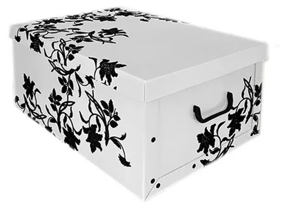 Produktbild von Aufbewahrungsbox - weis mit schwarzen Blumen - 49 l - 53 x 39 x 24 cm