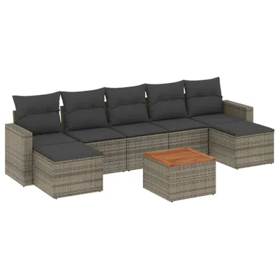 Imagen del producto de vidaXL Juego de 8 piezas de sofá de jardín con cojines, color gris, tejido de ratán sintético