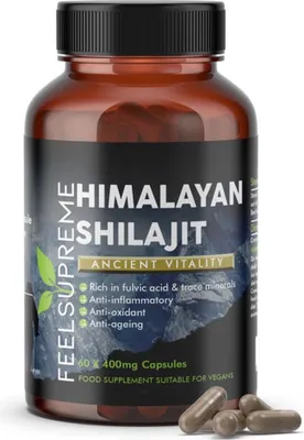 Produktbild von Feel Supreme Himalaya-Shilajit – 80+ Mineralien in 60 Kapseln für natürliche Unterstützung