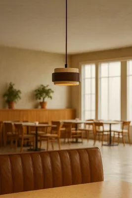 Produktbild von Opviq, Hochwertige Holz-Chandelier mit Travertin-Kappe, verstellbare Höhe 16-146 cm, Ø12 cm, Beige und Walnuss, E27 Fassung, max. 40 W, ideal für rustikale Wohnräume.