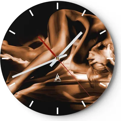 Produktbild von Wanduhr - Rund - Glasuhr - Nackte Frau Akt Modell Photofitness - 40x40cm - Schleichendes Uhrwerk - Lautlos - zum Aufhängen bereit - Dekoration Modern - Wanddekoration aus Glas - C3AR40x40-0349
