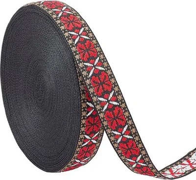 Obrázek produktu pro Polyesterová stuha na šperky, 20 mm, černá a červená, žakárový vzor