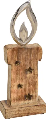 Produktbild von Weihnachtsdeko Kerze Mangoholz H27cm Deko Aufsteller Holz Metall Weihnachten