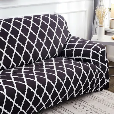 Obrázek produktu pro Elastické potahy na pohovku protiskluzový elastický potah na pohovku, potah na pohovku, potah na pohovku, potahy na pohovku, gauč, křeslo (černý geometrický, 4místný)