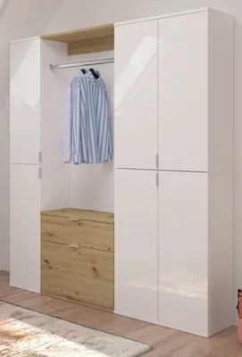Produktbild von Garderobe "SystemX" in weiß Hochglanz und Artisan Eiche Garderobenschrank 152 x 193 cm