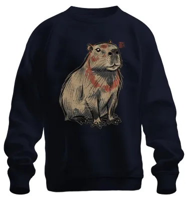 Productafbeelding van Capibara, ook wel bekend als het "waterzwijn", Japanse Ukiyo-e kunst, cadeau, sweatshirt, trui, marineblauw, maat M