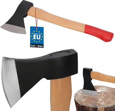 Produktbild von KOTARBAU® Doppelt verkeilte Axt zum Holzhacken 1000g Axt aus Stahl mit imprägniertes Holzstiel Handbeil mit Schneidschutz Universalaxt zur Bearbeitung von Holz Spalthammer Survival Axt Hatchet Camping