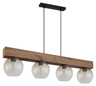Produktbild von Hängeleuchte, Glas, Holz, 4 flammig, H 120 cm