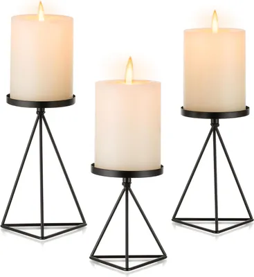 Produktbild von 3-teilige schwarze Vintage-Kerzenhalter - geometrisches Kerzenplateau für Stumpenkerzen