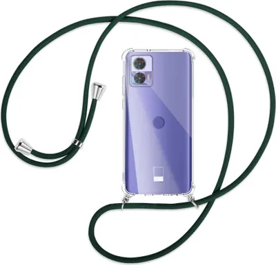 Produktbild von Handykette Backcover-Schutzhülle mit Band (Metall silberfarben) für Motorola Edge 30 Neo (Edge 30 Lite) - dunkelgrün
