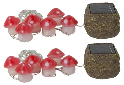 Produktbild von Solar Lichterketten, 12x LED Fliegenpilze, weiß-rot,