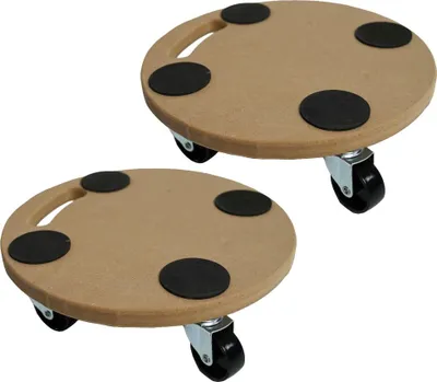 Produktbild von Profi Transportroller HERCULES Rund | BxT 30x30 cm | Traglast 100 kg | 4 Gummirollen & Griff | MDF Holzplatte | 2 Stück | Rollbrett für Möbel Möbelroller Transporthilfe für Umzug Pflanzen