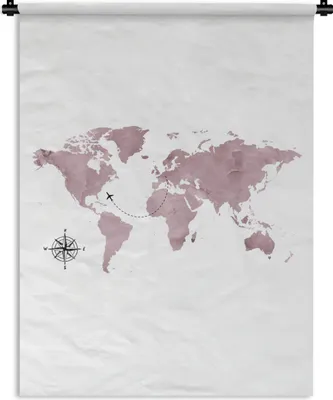 Produktbild von MuchoWow® Wandteppich Wandbehang Weltkarte - Rosa - Reisen 150x200 cm Tapisserie Dekoration Wandtuch - Wandaufhängung - Moderner
