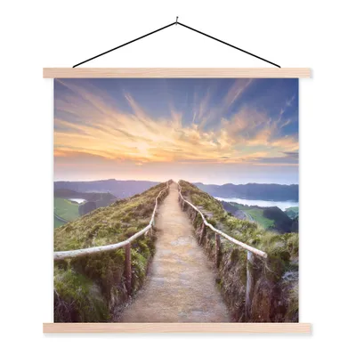 Produktbild von MuchoWow® Textilposter Berge - Natur - Weg 120x120 cm mit holzfarbenen Rahmen - Textil-Poster
