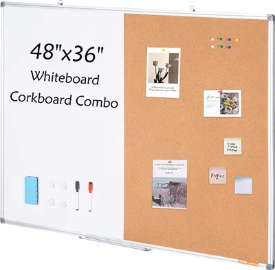 Produktbild von 48"x 36" Whiteboard & Cork Board Combo with Aluminum Frame for School Home
