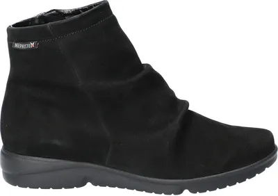 A studio shot of a black ankle boot.