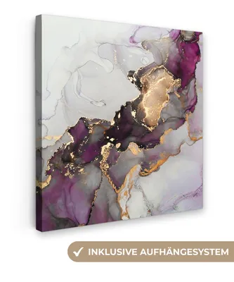 Produktbild von MuchoWow® - Leinwandbilder - Marmor - Abstrakt - Gold - Lila, Wandbild, Wanddeko Bilder Wohnzimmer, 90x90 cm