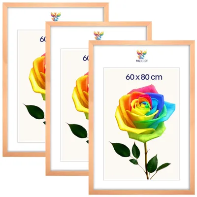 Produktbild von MG Design 3er Set Bilderrahmen Natur 60x80 cm - Posterrahmen Echtholz mit Acrylglas, verstärkte Wandaufhängung, hoch/quer