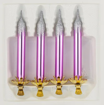 Produktbild von 4tlg. Glas-Baumkerzen Set in "Hochglanz Lila Silber"- Weihnachtsbaumkerzen