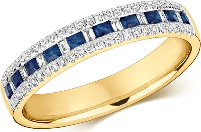 Produktbild von Funkelndes Feuer Exquisiter 9 Karat (375) Gold Halb Eternity Diamantring Baguette-Schliff 0.21 Karat HI - I1 mit Saphir, 54 (17.2); TRS291339KYRSN