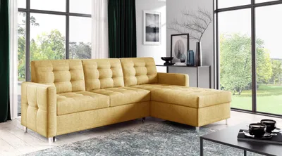 Produktbild von Ecksofa Sofa NURI Stoff Luis Gelb mit Schlaffunktion Ottomane Rechts