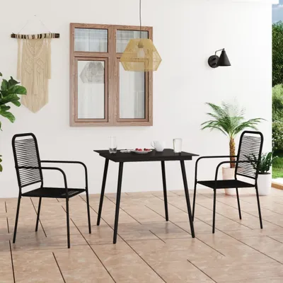 Produktbild von Maison Exclusive - 3-tlg. Garten-Essgruppe Baumwollseil und Stahl Schwarz