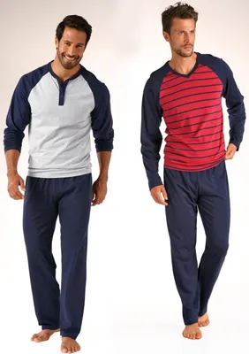 Produktbild von LE JOGGER Pyjama 4 -teilig grau-meliert, rot Größe 52/54