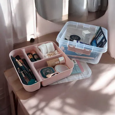 Produktbild von Make-Up Organizer Sortierbox Aufbewahrungsbox mit Deckel Kosmetik Organizer 2er Set