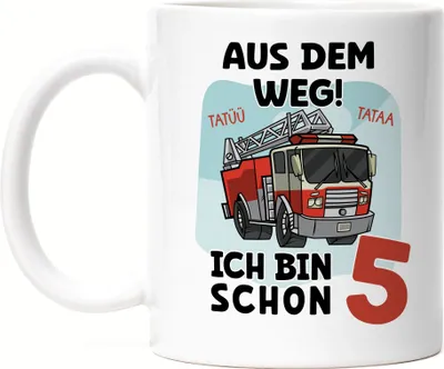 Produktbild von Aus Dem Weg Ich Bin Schon 5 Tasse Weiß Happy Birthday 5. Geburtstag Alles Gute Jahre Feuerwehrmann Party
