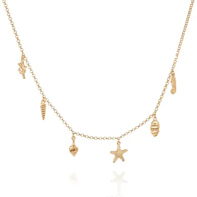 Productafbeelding van Charm Ketting - 925 Sterling Zilver - Koraal en Zeester