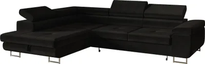 Produktbild von Ecksofa L-Form, mit Schlaffunktion, mit Bettkasten, Ausziehbares Schlafsofa, Schlafcouch, Eckcouch, Freistehende, Gästebett, Wohnzimmermöbel, Links, 275x202 cm, Schwarz