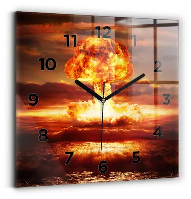 Produktbild von Wallfluent Wanduhr – Stilles Quarzuhrwerk - Uhr Dekoration Wohnzimmer Schlafzimmer Küche - Zifferblatt - schwarze Zeiger - 30x30 cm - Atombombenexplosion