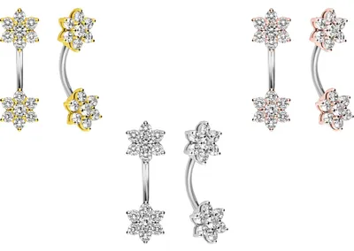 Produktbild von Bauchnabelpiercing Titan Bananabell mit 925er Silber-Design 2 KRISTALLBLUMEN