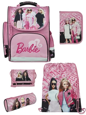 Produktbild von Mädchen Schulranzen 1. Klasse in Rosa mit Barbie Motiv 5 tlg. Schultaschen Set mit Federmäppchen