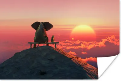 Produktbild von MuchoWow® Poster Hund - Elefant - Berg 30x20 cm - Plakate - Print