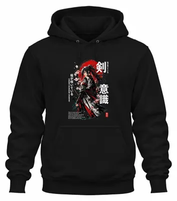 Productafbeelding van Anime Samurai Kriegerin Katana Japan Y2K Manga Otaku Hoodie, zwart, maat M